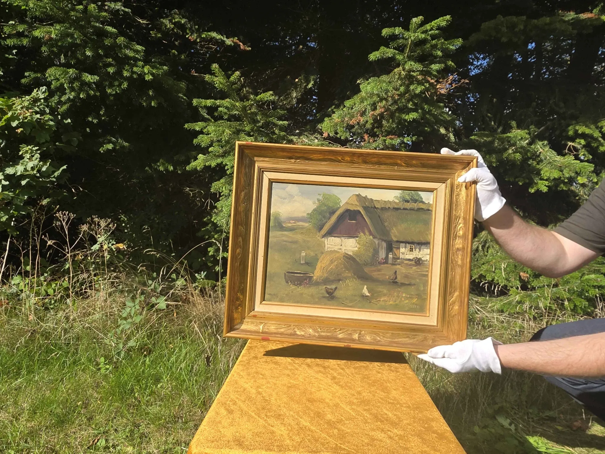 Vintage Farmyard Oil Painting by Henning Bjørn