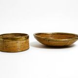 A pair of beautiful Italian Mid Century Modern bamboo bowls with brass rims