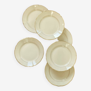 Set of 6 vintage Villeroy and Boch cream and gilt dinner plates ACC-7146