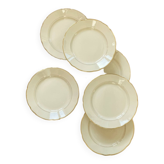 Set of 6 cream and gold-colored dinner plates Villeroy and Boch vintage ACC-7146