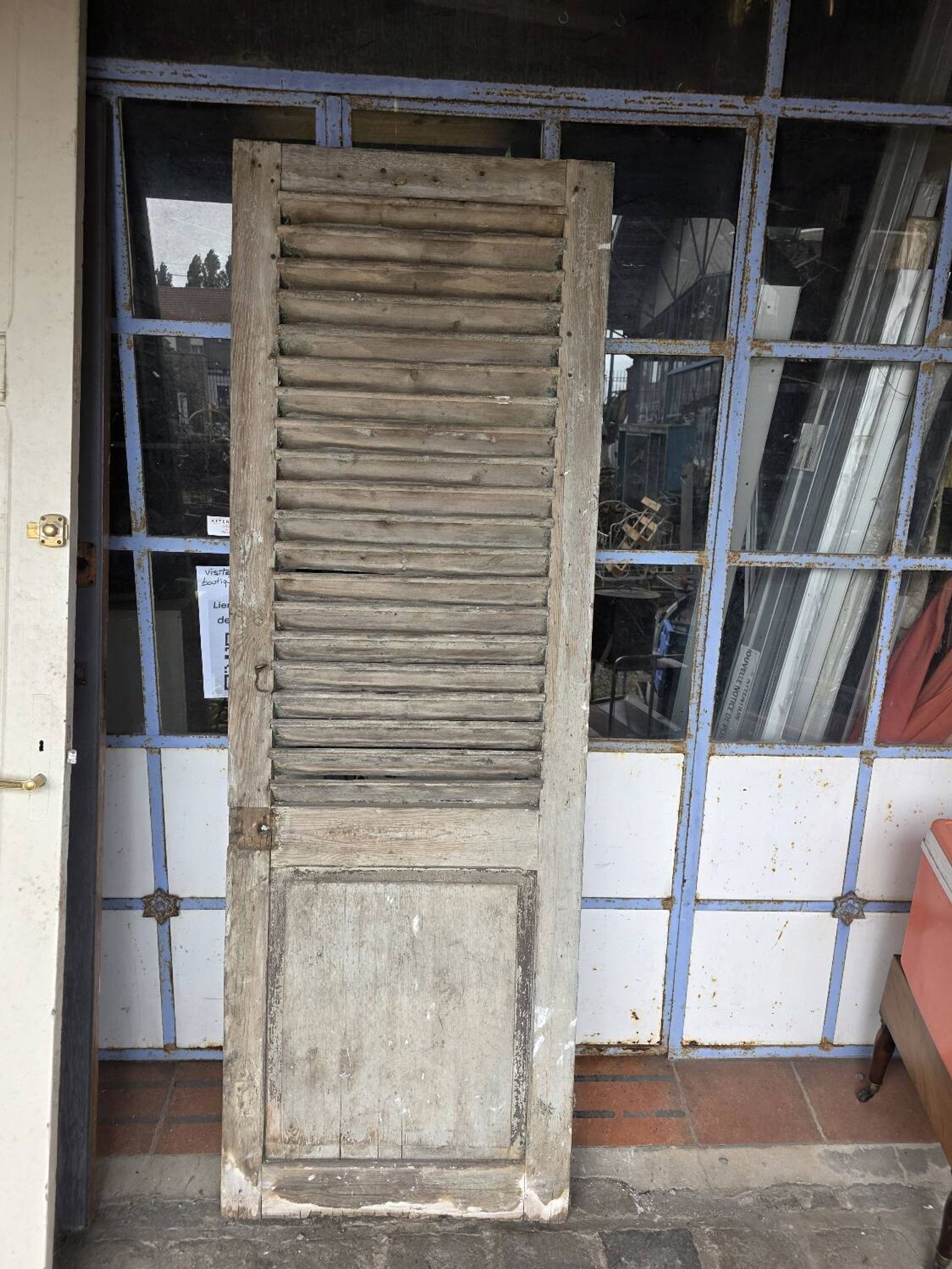 Old fir shuttered door