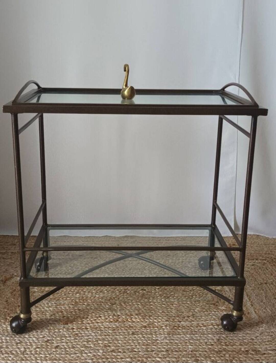Vintage metal and glass serving cart