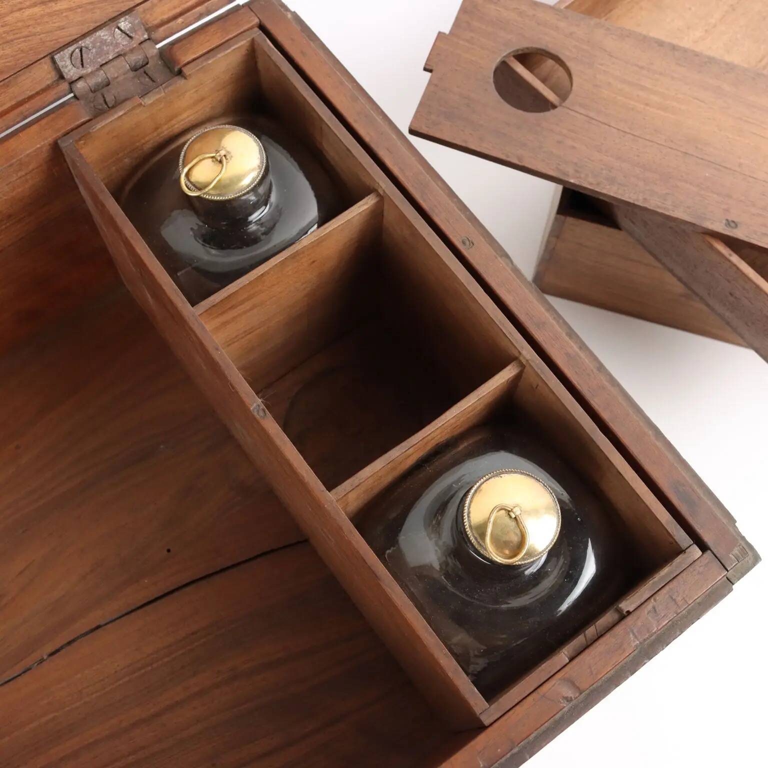 Antique walnut travel case, writing set, Italy, 19th century