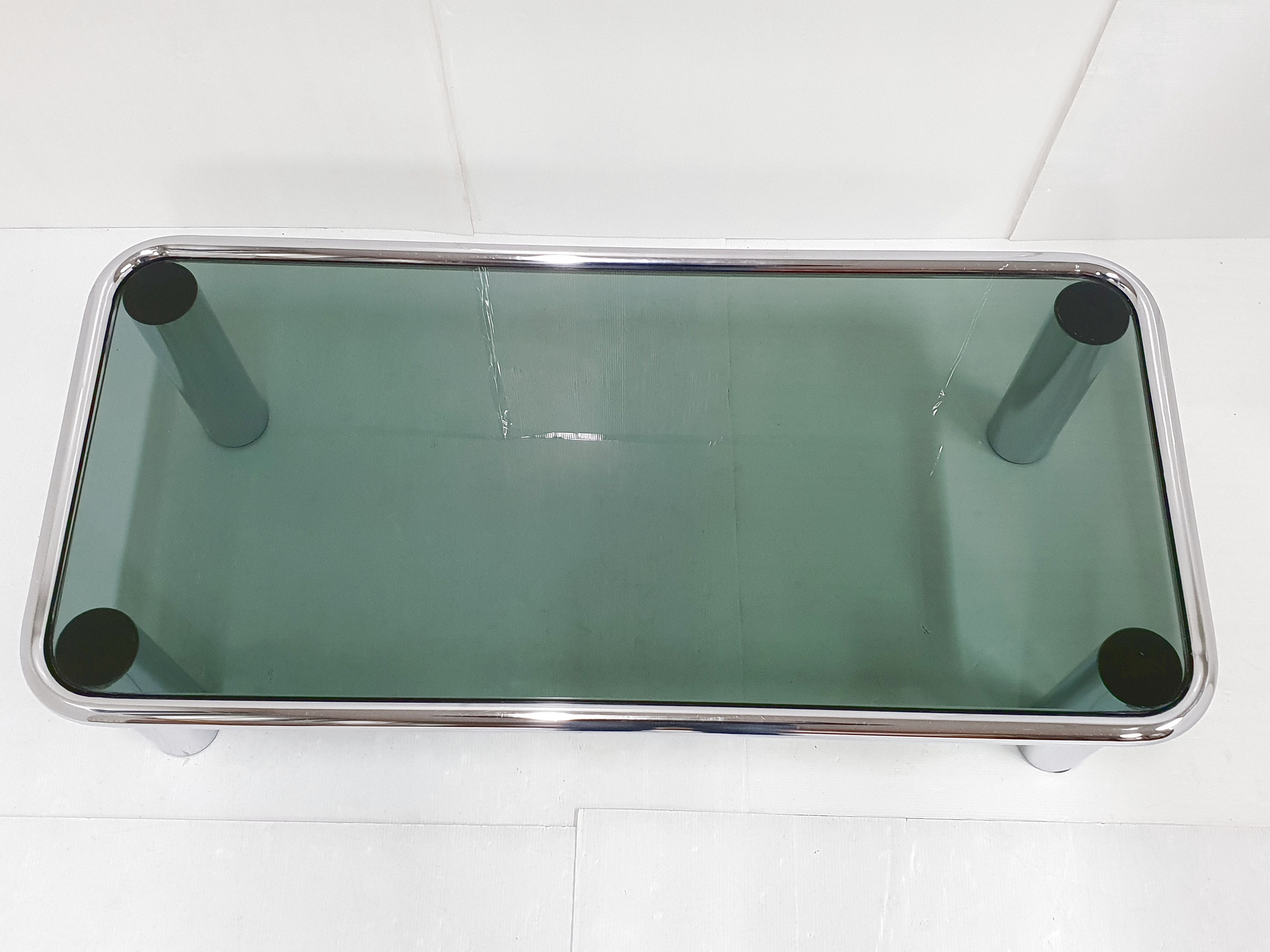 vIntage steel glass coffee table 1970