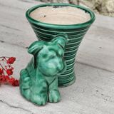 Green ceramic empty pocket dog statue
