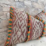 Housse de coussin vintage en laine berbère : coussin marocain, motif Boujad