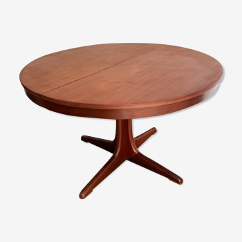 Table Baumann ronde acajou avec rallonges des années 1970 de type scandinave