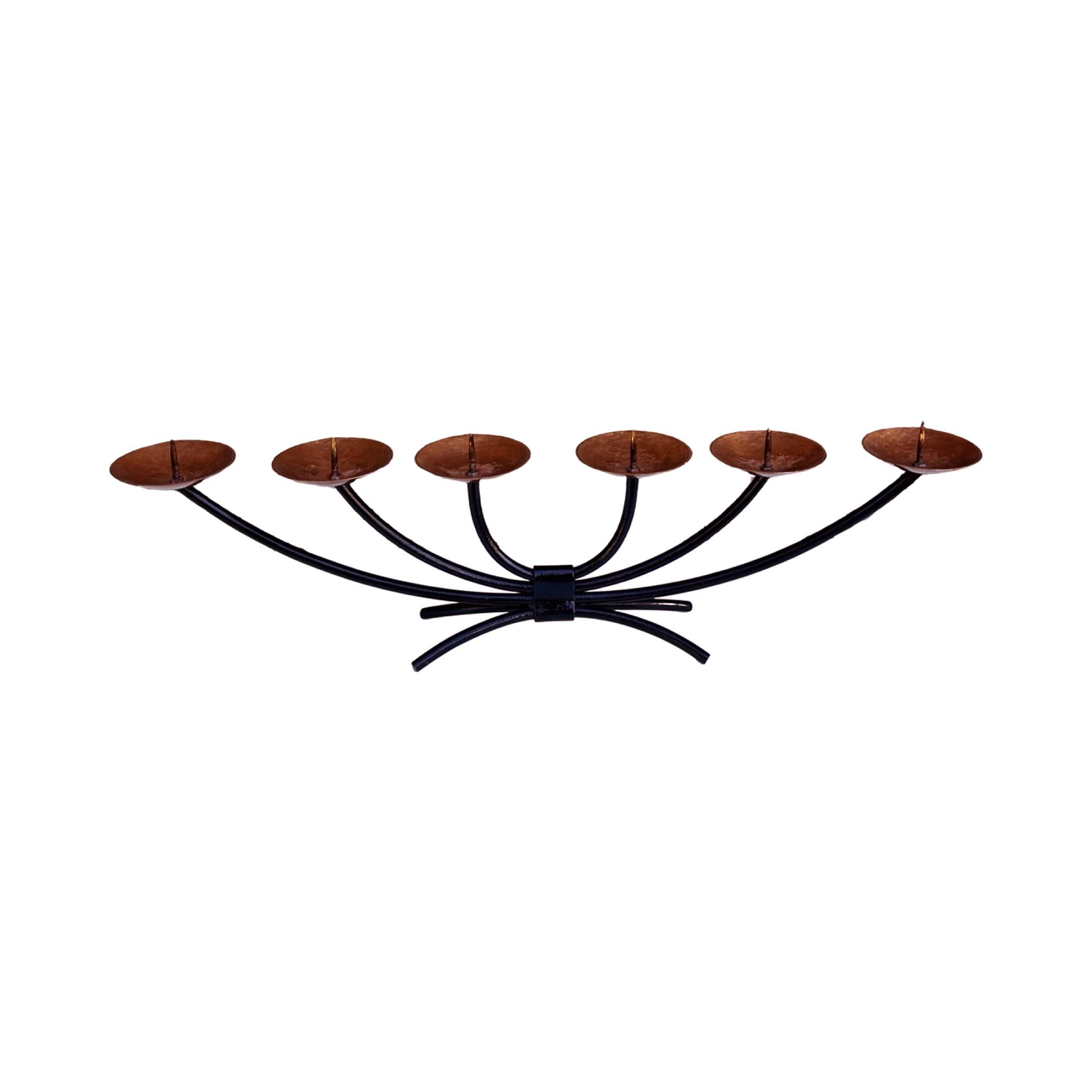 Metal candlestick with forged copper plates – metalwork, Scandinavia, 1970s