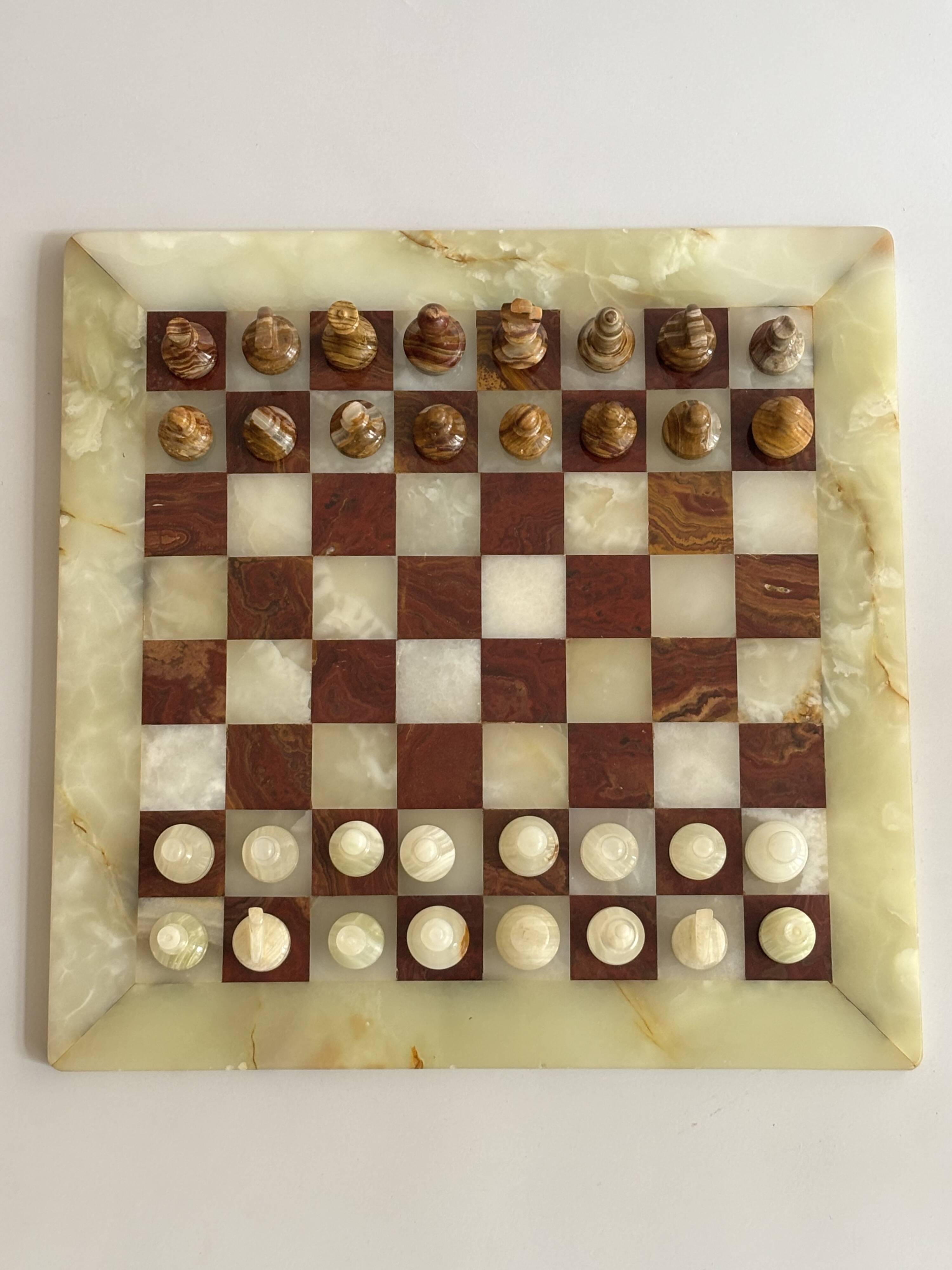 Vintage large marble and onyx chessboard game.