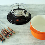 Nomar fondue service in orange cast iron