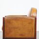 Sheep leather and wooden Art Deco design armchair with ball feet