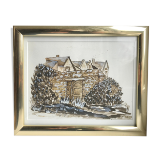 Watercolor The framed escape signed Maguy