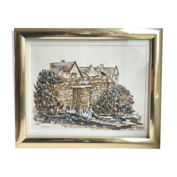 Aquarelle L'escape encadrée signée Maguy