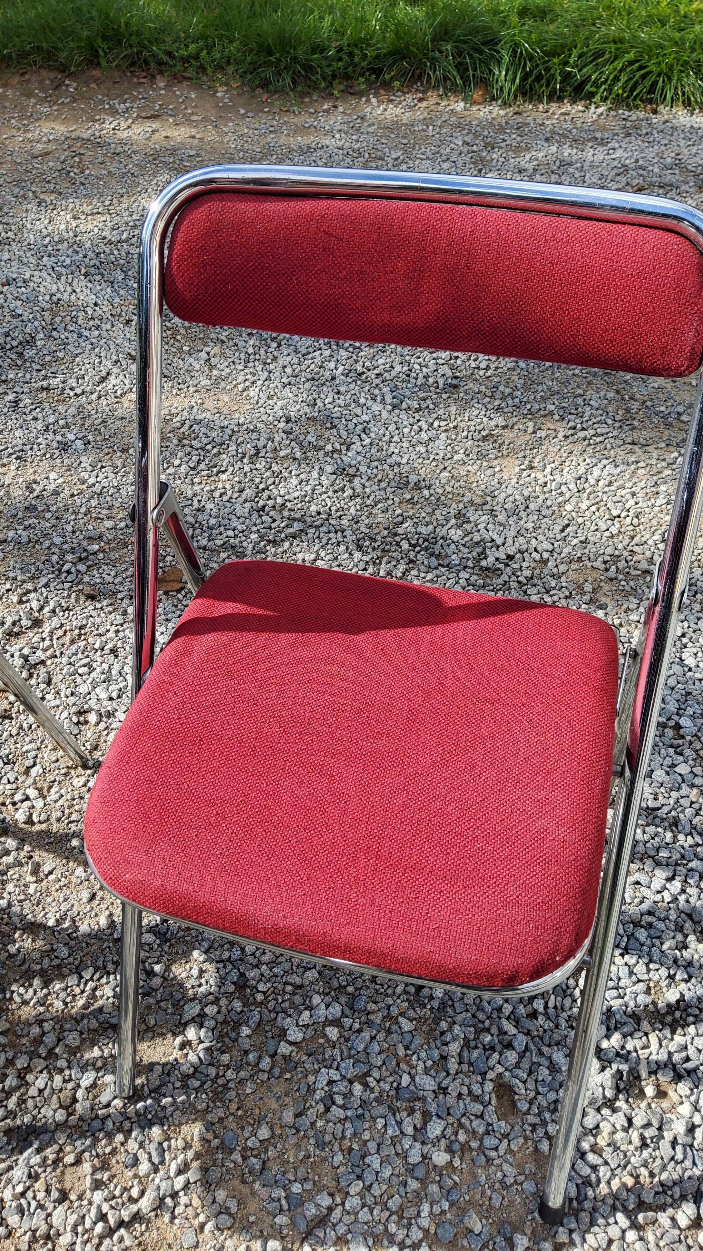 Set of 6 folding chairs from the 70s tweed and chrome metal