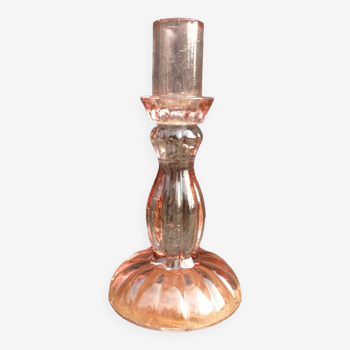 Pink glass candle holder