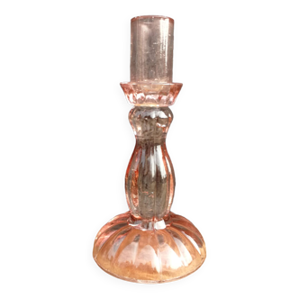 Pink glass candle holder
