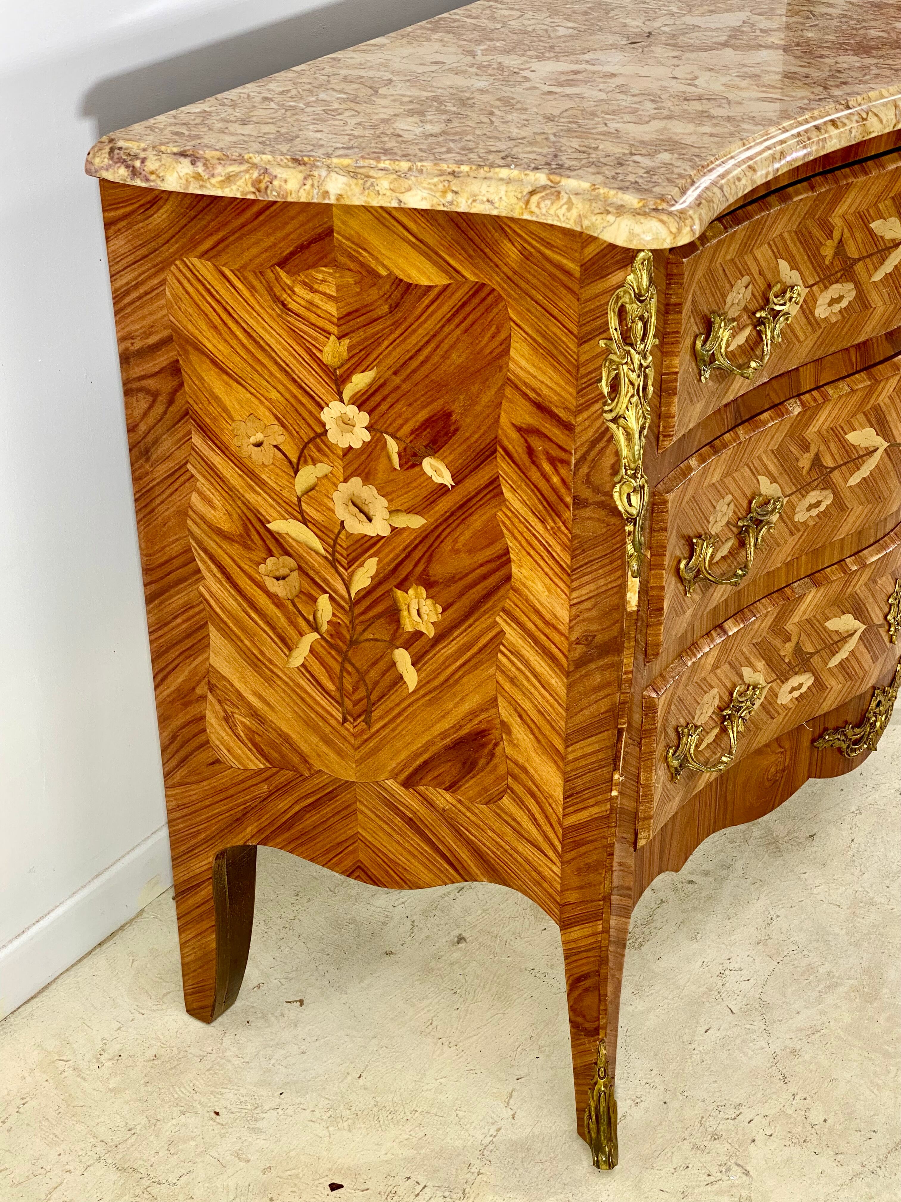 Inlaid chest of drawers Louis XV marble top