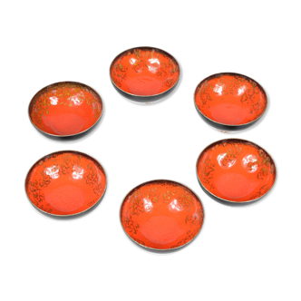 Set of six enameled copper bowls, Germany, 1960s