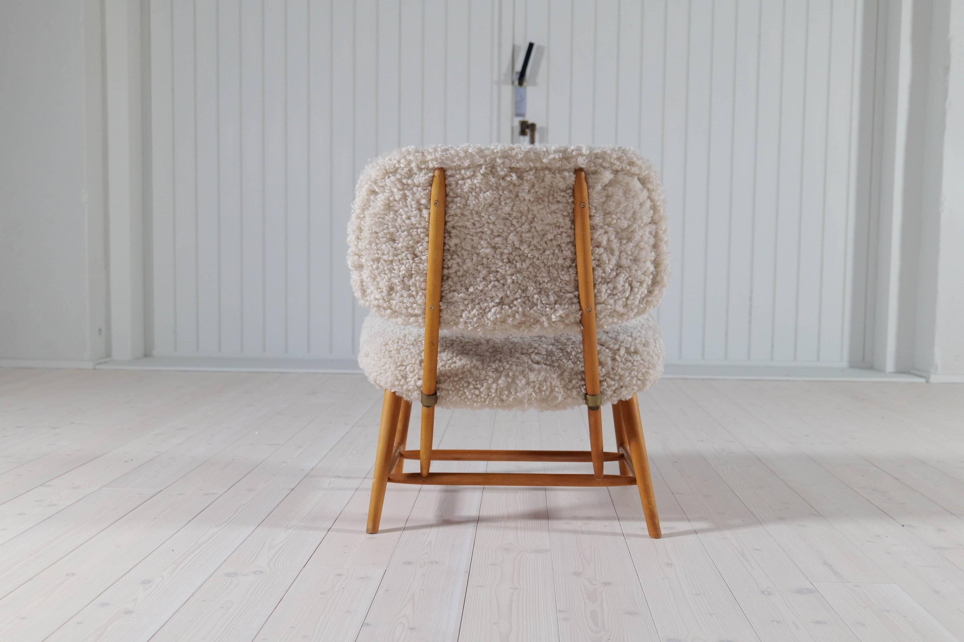 "Teve" Modern Mid-Century Chair in Lambskin/Shearling by Alf Svensson, Sweden, 1955
