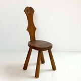 Brutalist pine side stool, mid-century, french
