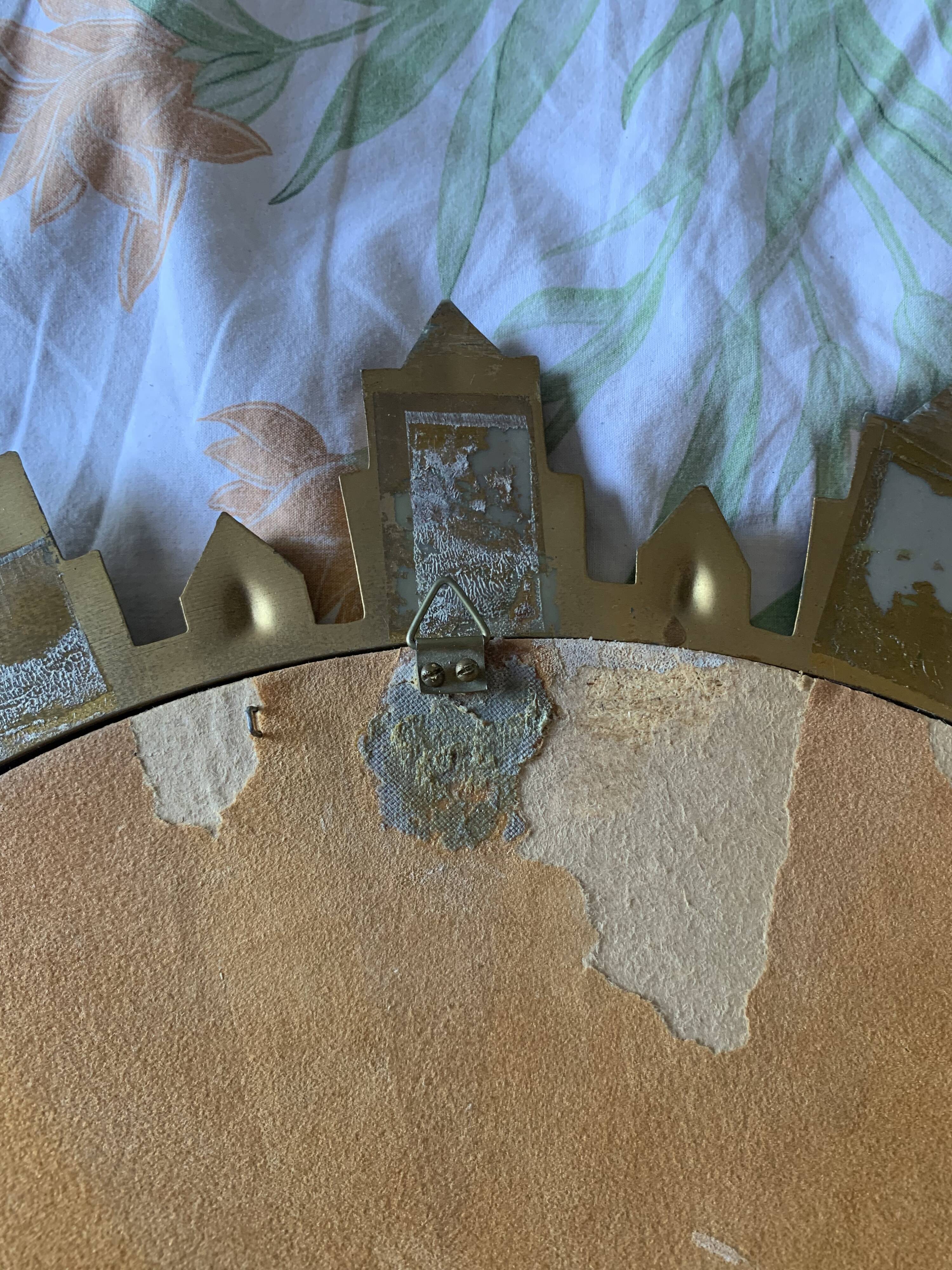 Vintage 1970s gold plastic sun mirror - 44 cm