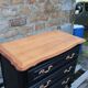 Louis XV style black commode with natural wood top – 3 drawers