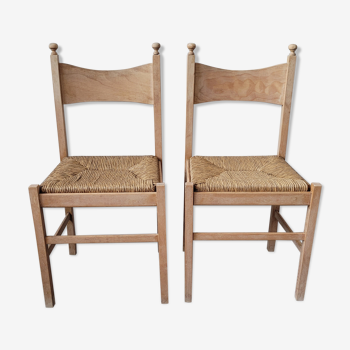 pair of design straw chairs