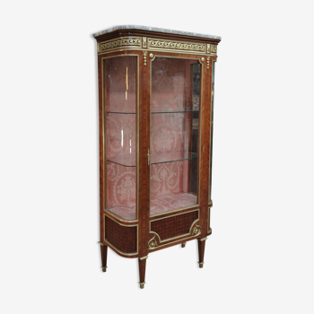 Louis XVl style showcase in marquetry, bronze marble and domed glass late 19th century