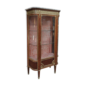 Louis XVl style showcase in marquetry, bronze marble and domed glass late 19th century