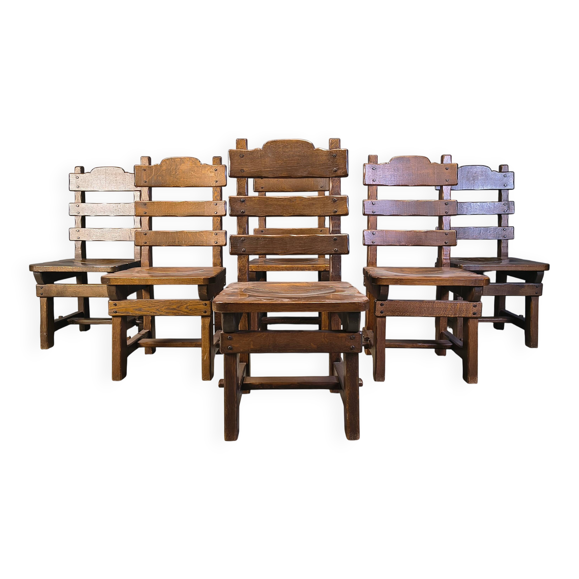Vintage brutalist dining chairs, set of 6 - 1960s