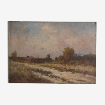 Alexandre Dronsart (1890-1953) landscape painting Chemin de bord de ferme