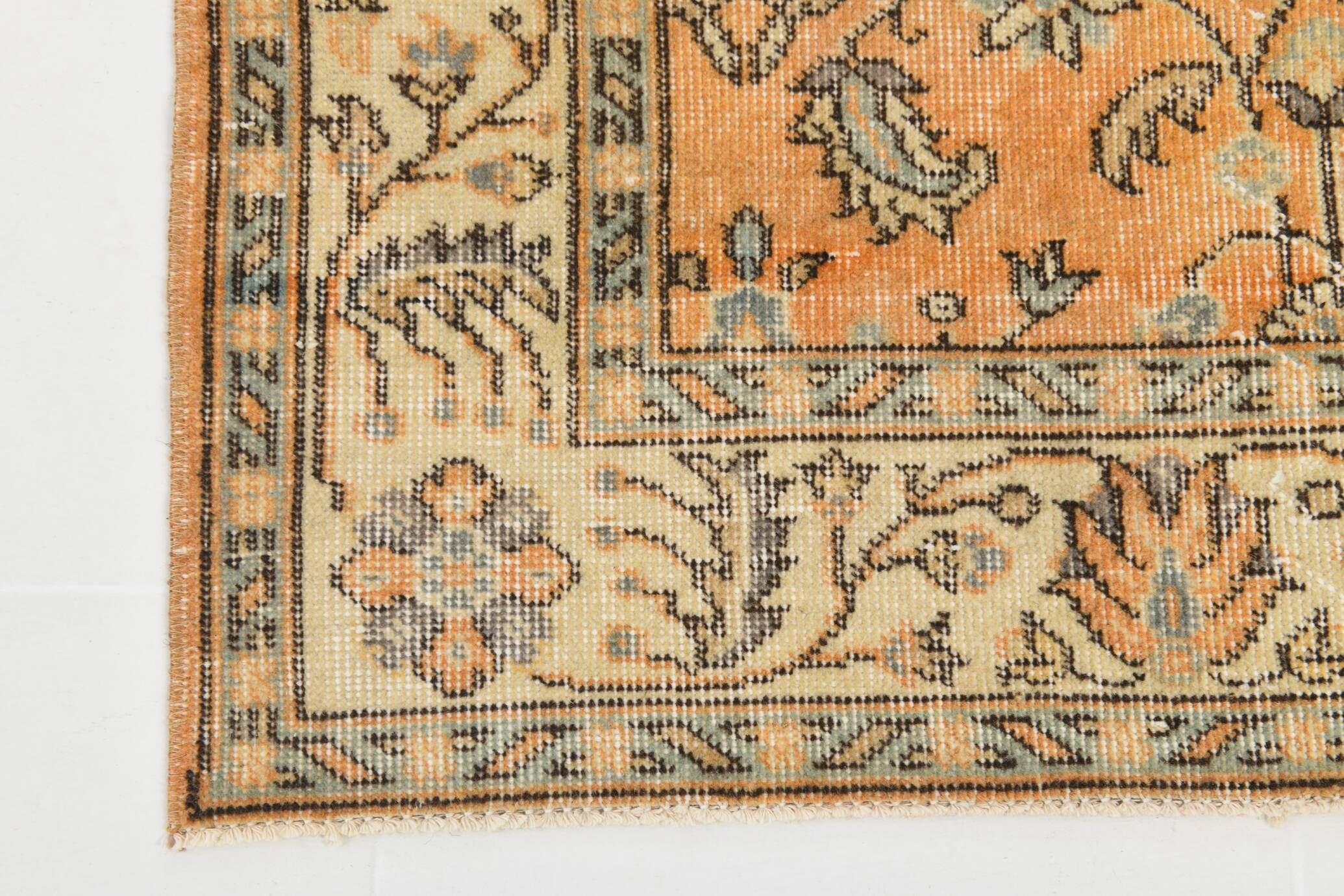 6x9 Orange & Black Floral Pattern Bordered Style Vintage Rug, 160x271Cm