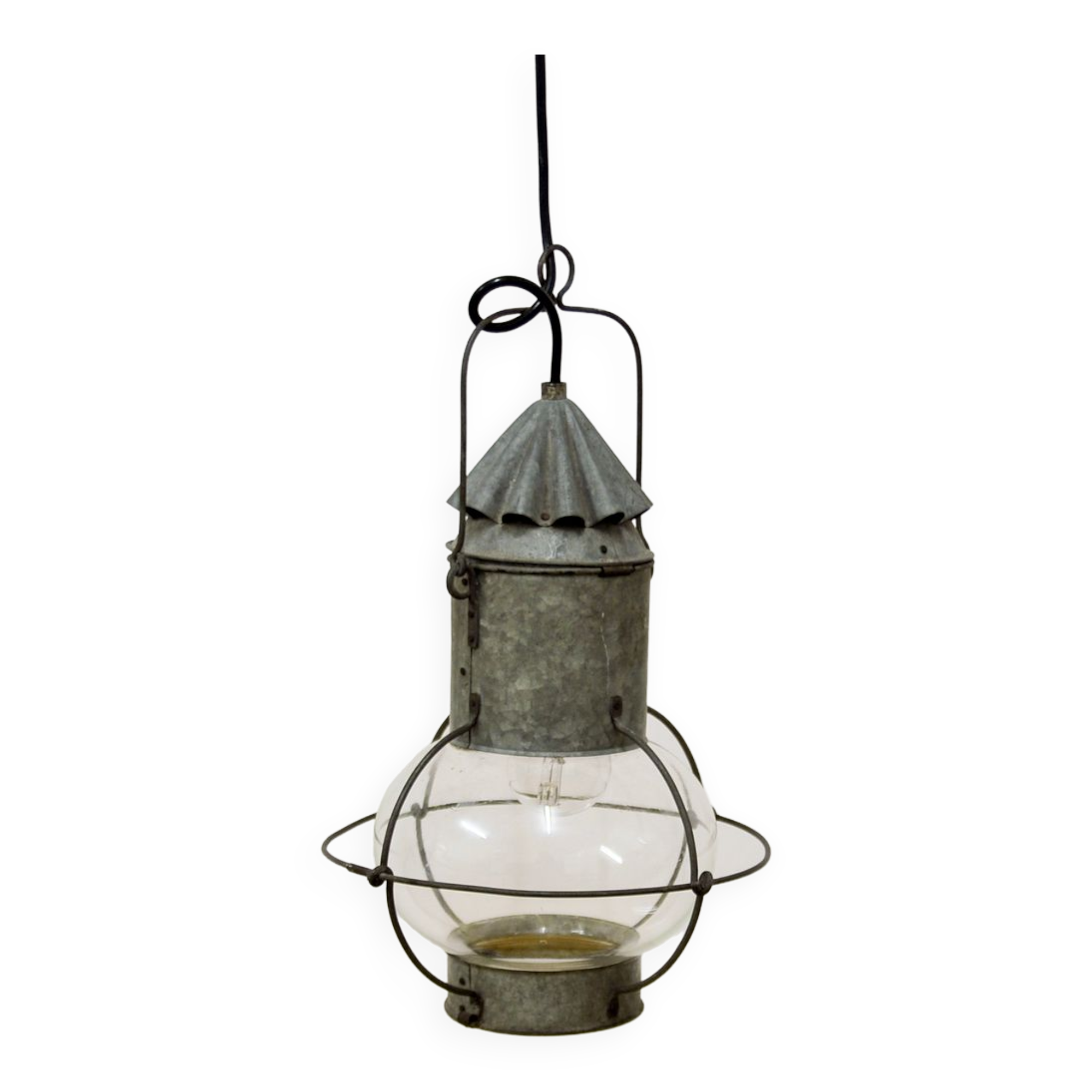 Lampe suspendue extérieure vintage en métal gris
