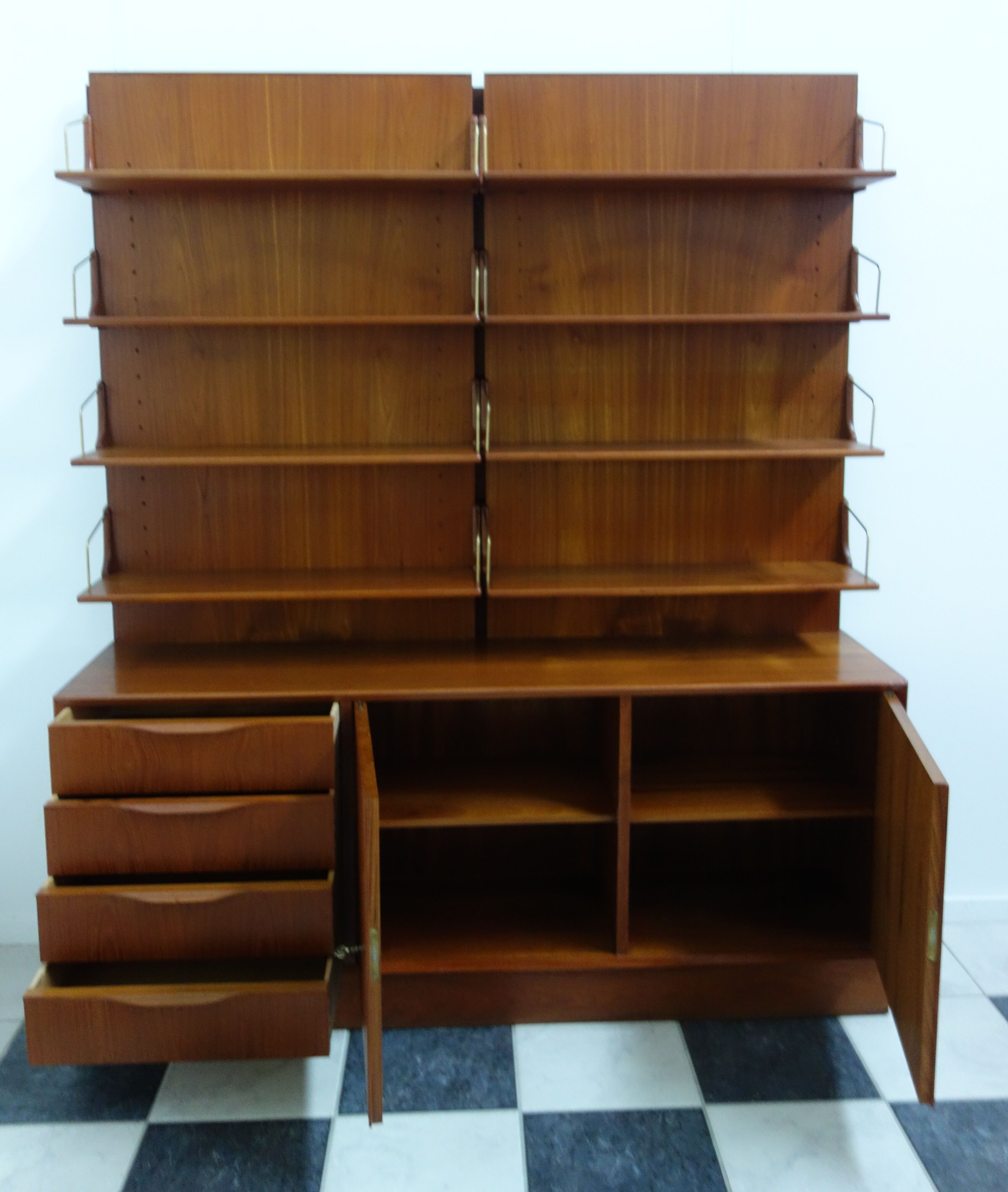 Teak 1960s sideboard with bookcase upright back panel, Danish 60s