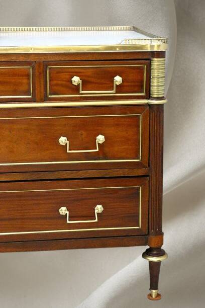 Louis XVI Officer's Chest of Drawers, 19th (19th) Century, Mahogany & Marble