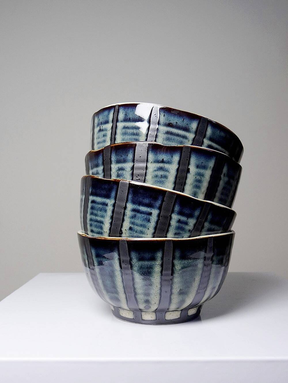 4 Japanese style handcrafted glazed ceramic bowls