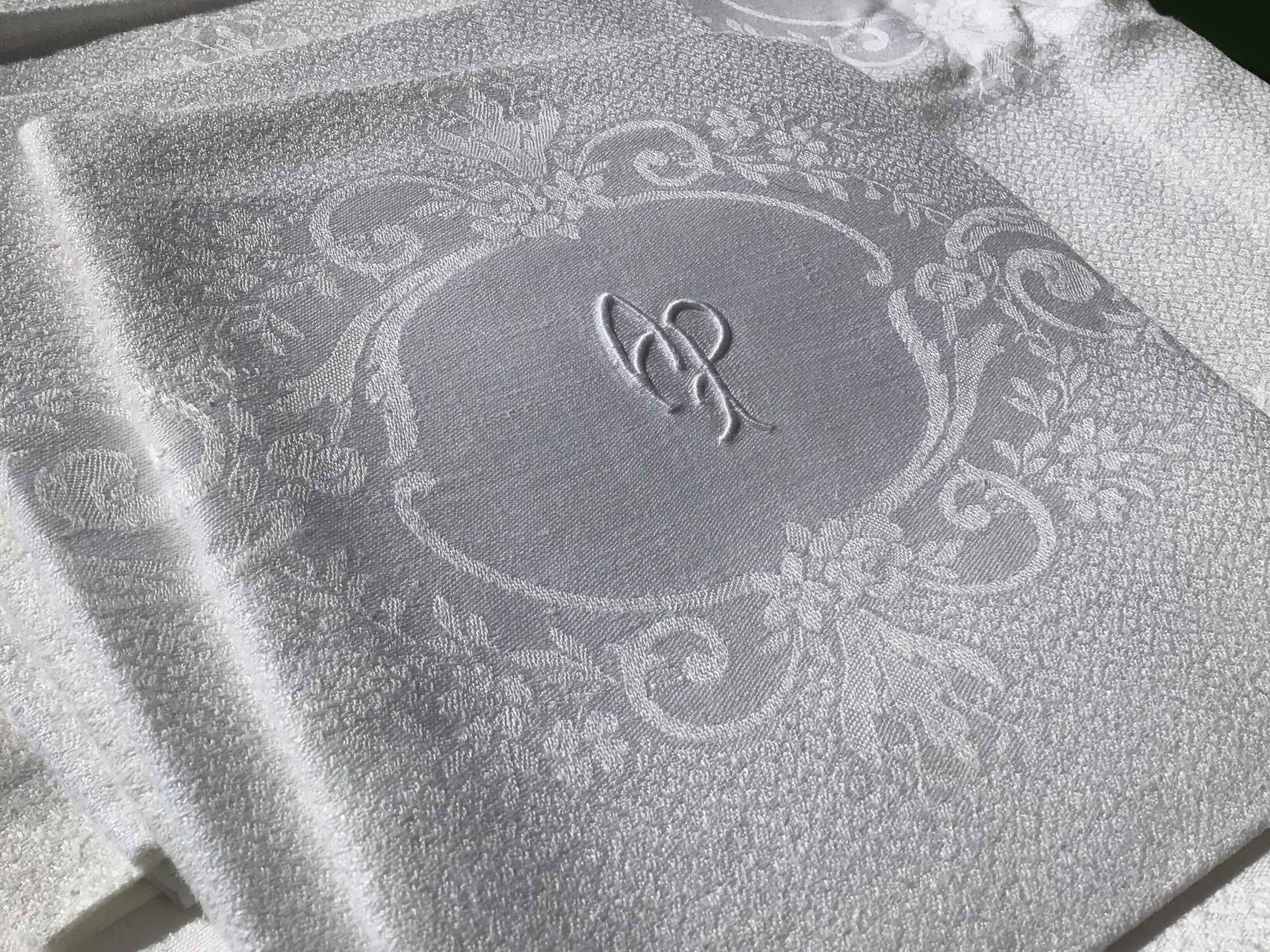 AP embroidered square tablecloth with 6 towels