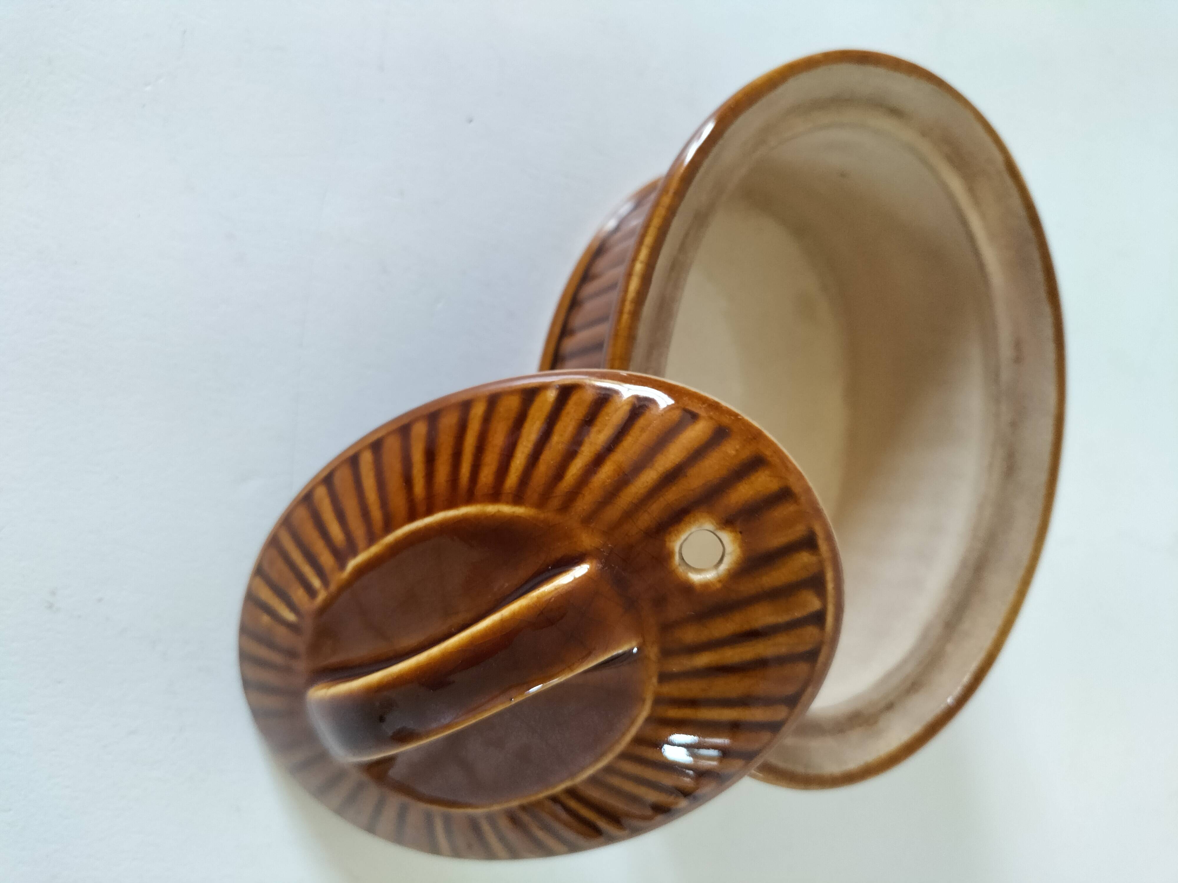 Small vintage oval terrine in caramel ceramic