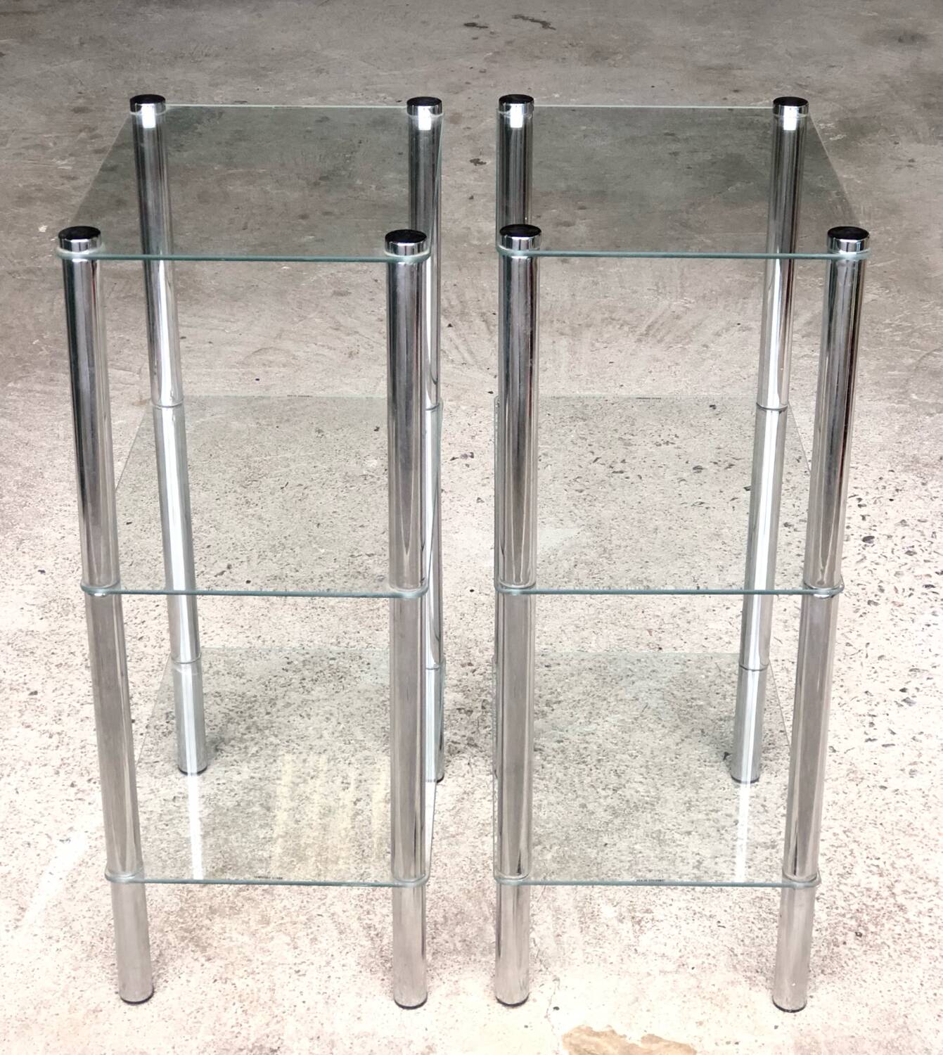 2 vintage 1980 rectangular sofa ends 3 translucent trays round tube