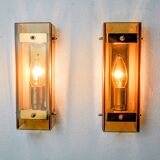 Pair of brown Veca wall lights, beveled glass, Italy 1970