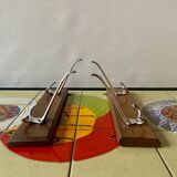 Pair of vintage wooden wall coat racks - double coat hook