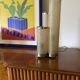Hollywood regency fiberglass and brass table lamp, Italy 1970s