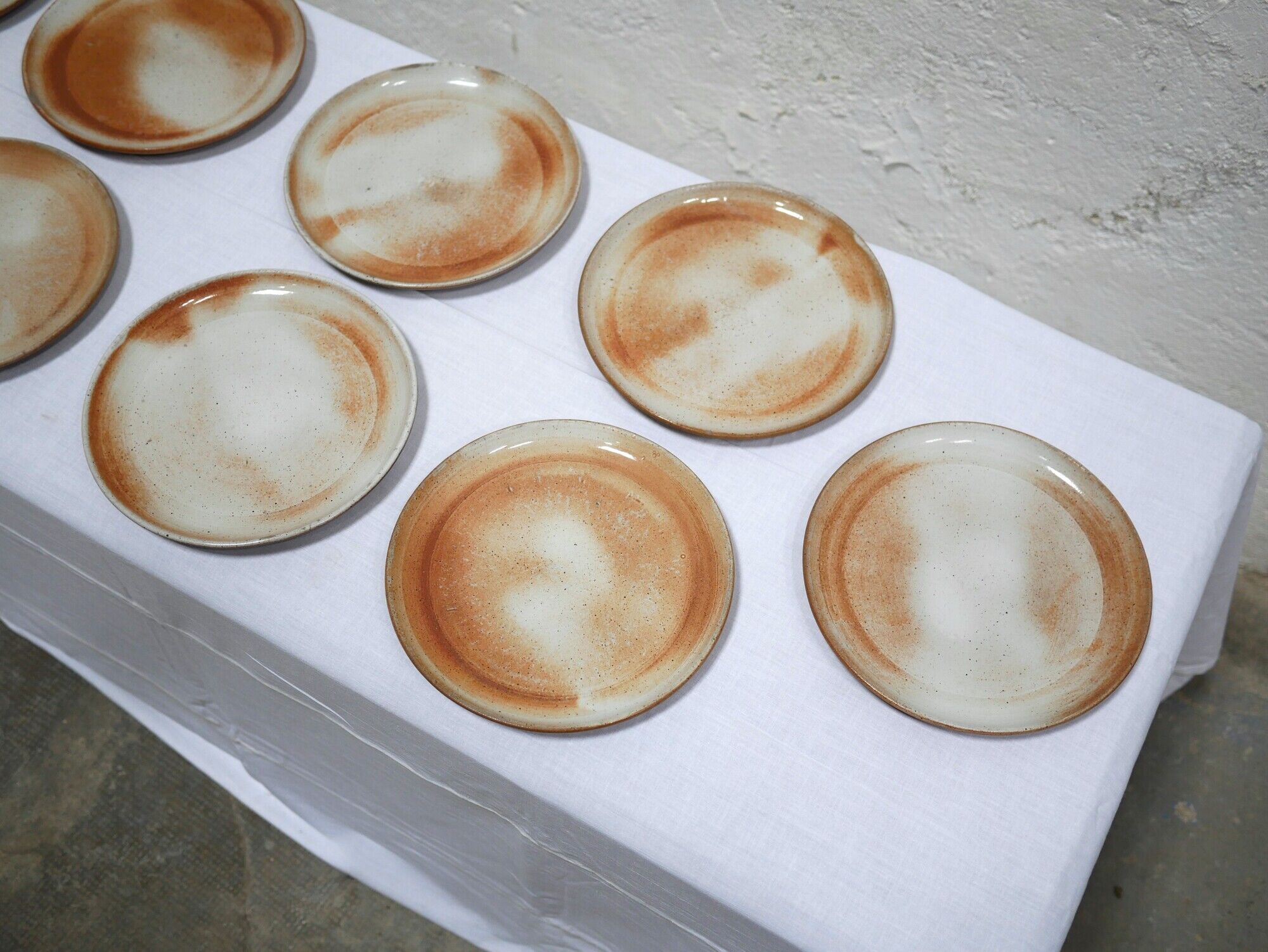 Series of 9 vintage stoneware plates by Les Poteries du Marais, France