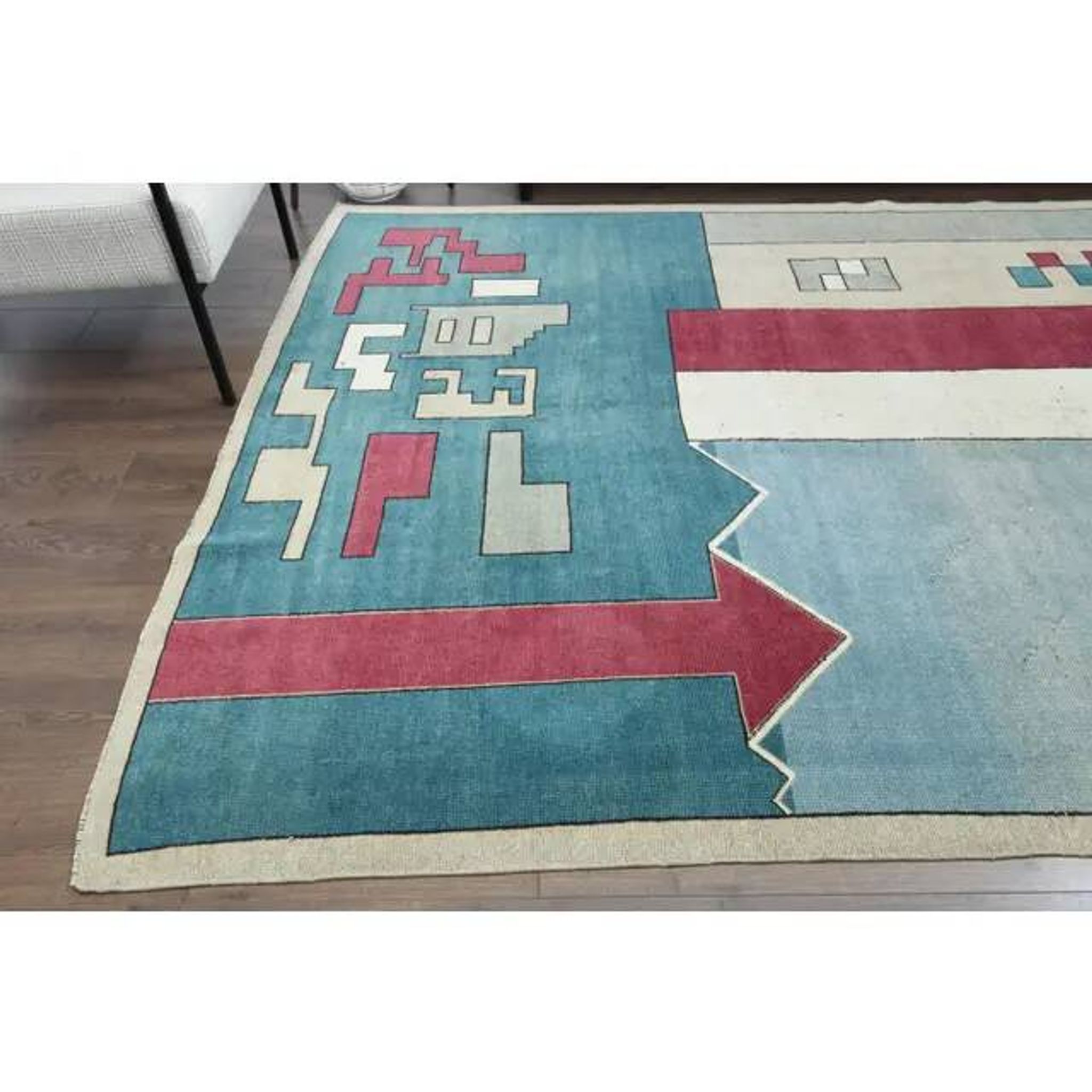 Vintage Turkish Oushak handmade wool cotton blue area rug 204x304