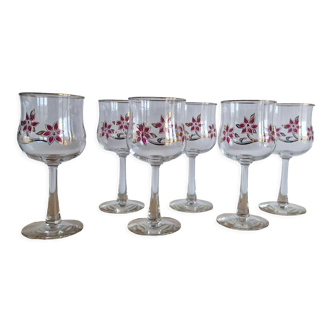 Lot de 6 verres en cristal italiens A.M dorés à l'or fin