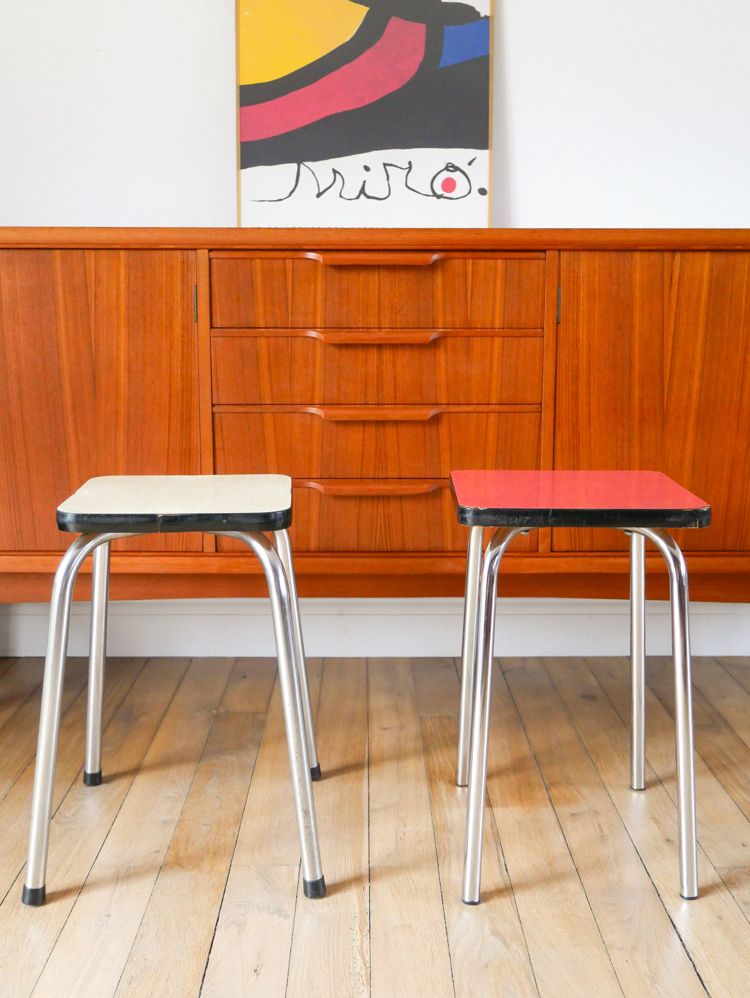 Pair of green and red Formica stools, 1970