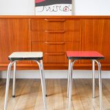 Pair of green and red Formica stools, 1970