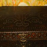 17th century studded leather travel trunk, richly decorated