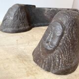 Pair of modernist anthropomorphic fireplace andirons, brutalist log holders 1950s