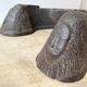 Pair of modernist anthropomorphic fireplace andirons, brutalist log holders 1950s